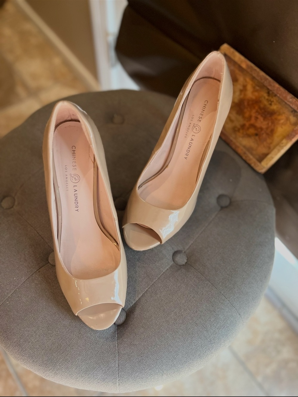 Chinese Laundry Nude Patent Peep-Toe Heels Size 10 New